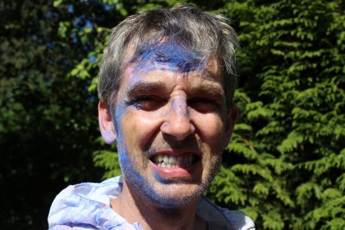 Lawrence with a blue face
