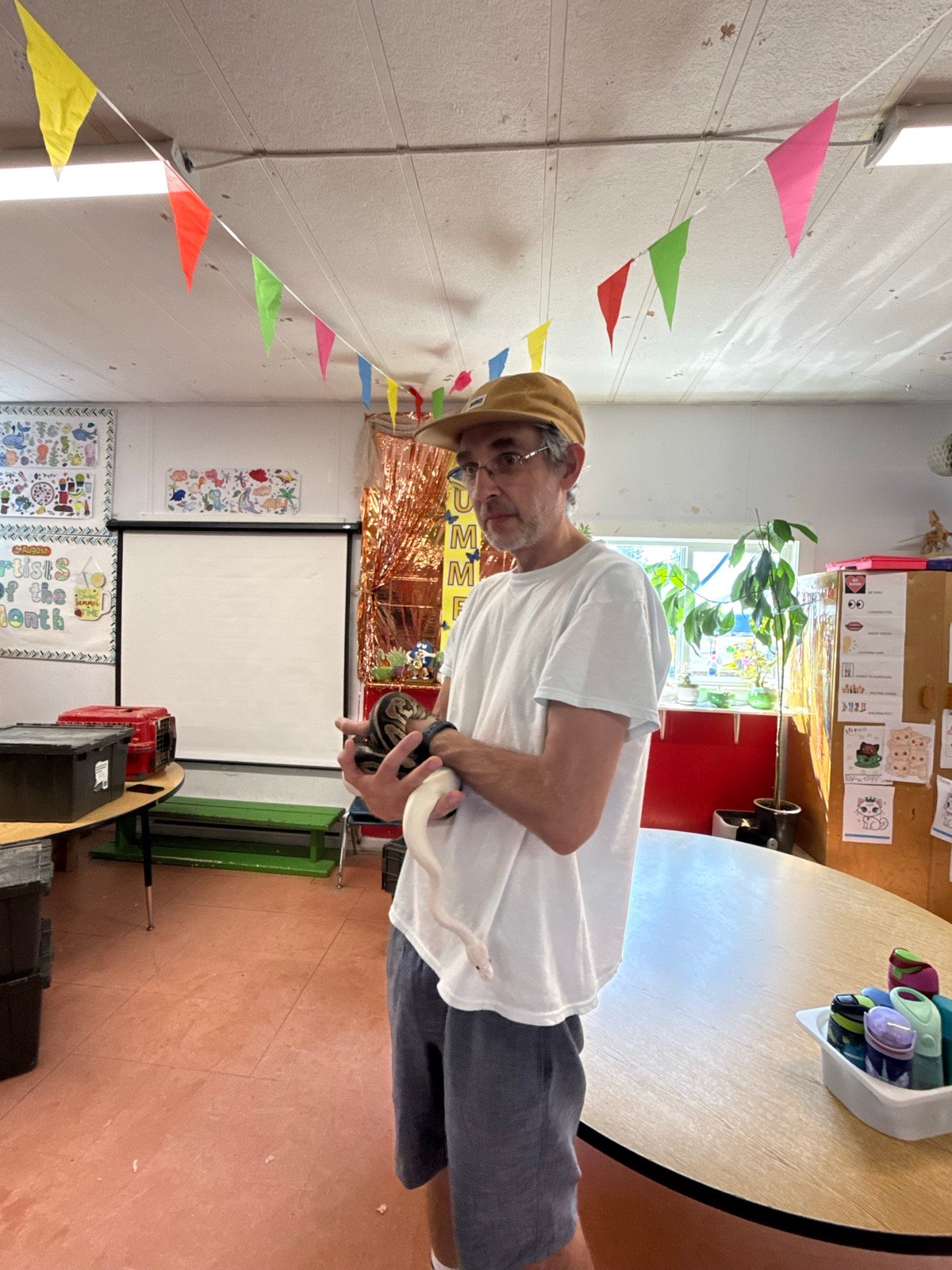 Lawrence with a visiting snake