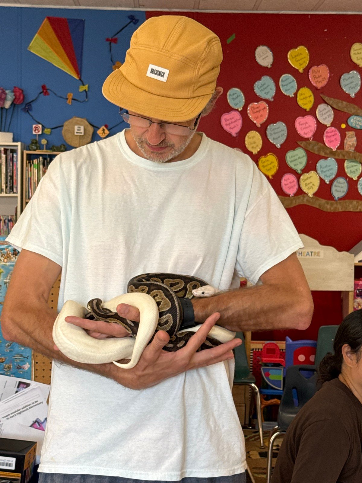 Lawrence with a visiting snake