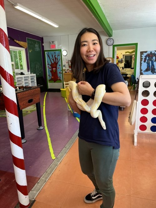 Michiko with a visiting snake