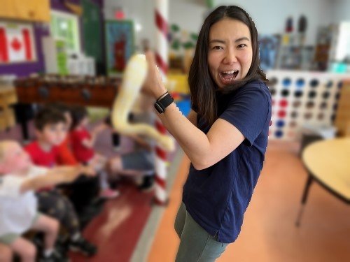Michiko with a visiting snake