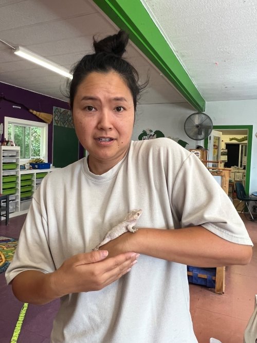 Mitsuyo with a visiting snake